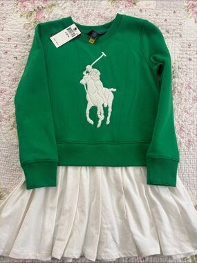 Ralph Lauren Girls' Green Sweatshirt with White Polo Player